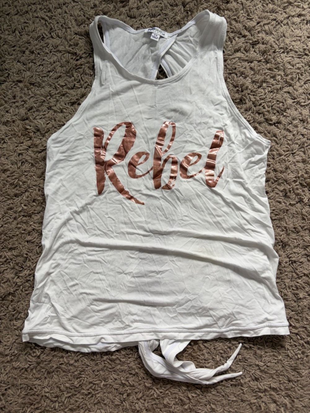 Rebel Girls White Tank Top with Rose Gold Script